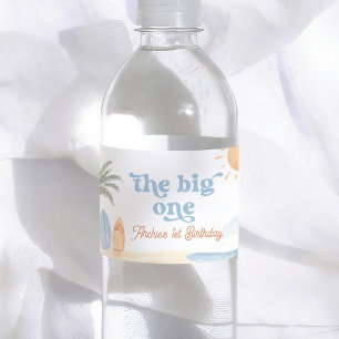 The Big One Surf Zomer Jongen 1e Verjaardag Waterfles Etiket