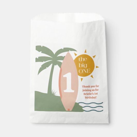 "The big ONE" Surfboard Ocean Eerste Verjaardagsfe Bedankzakje (Voorkant)