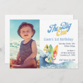 The Big One Surfer Baby First Birthday Invitations (Devant / Derrière)
