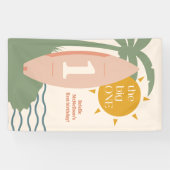 "The big ONE" Surfing Beach 1e verjaardagsfeestje Spandoek (Horizontaal)
