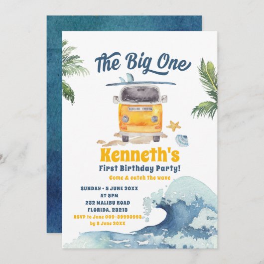 The Big One Surfing Retro Première Invitation d'an (Devant / Derrière)