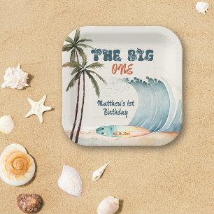 The Big One Tropical Surf Verjaardagsfeestje Papieren Bordje