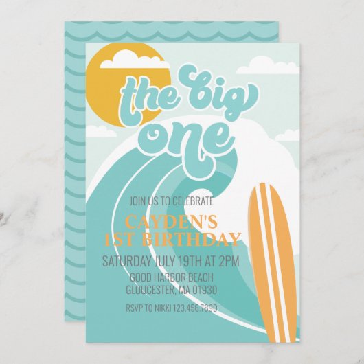 The Big One Wave Beach Anniversaire Invitation (Devant / Derrière)