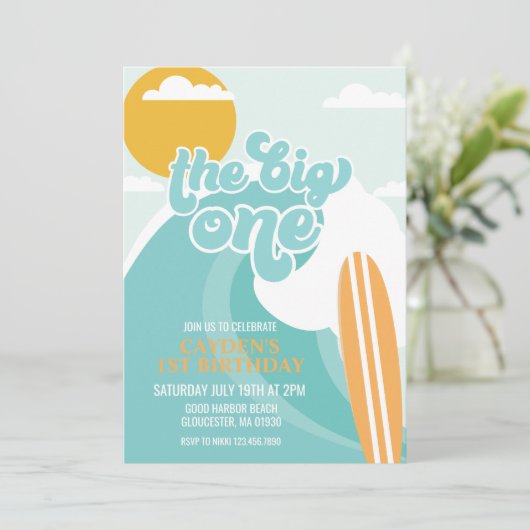 The Big One Wave Beach Anniversaire Invitation (Debout devant)