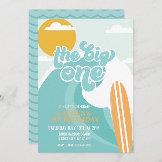 The Big One Wave Beach Anniversaire Invitation (Devant / Derrière)