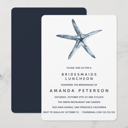 The Blue Starfish Bridesmaids Luncheon Weddenschap Kaart (Voorkant / Achterkant)