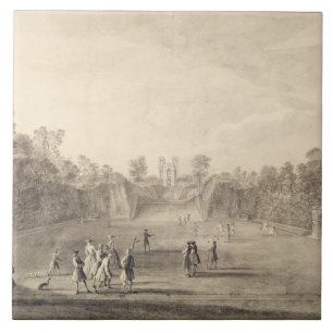 The Bowling Green te Claremont, 1738 (graving) Tegeltje