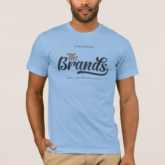“The Brands” lettering. Printed on a soft,  T-shirt