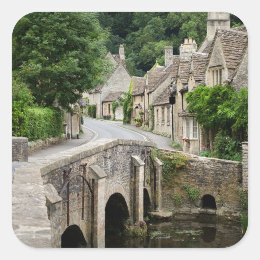 The bridge in Castle Combe, Britse vierkante stick Sticker (Voorkant)