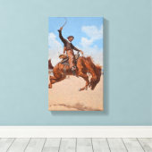The Bronco Buster (door Frederic Remington) Canvas Afdruk (Insitu (Houten vloer))