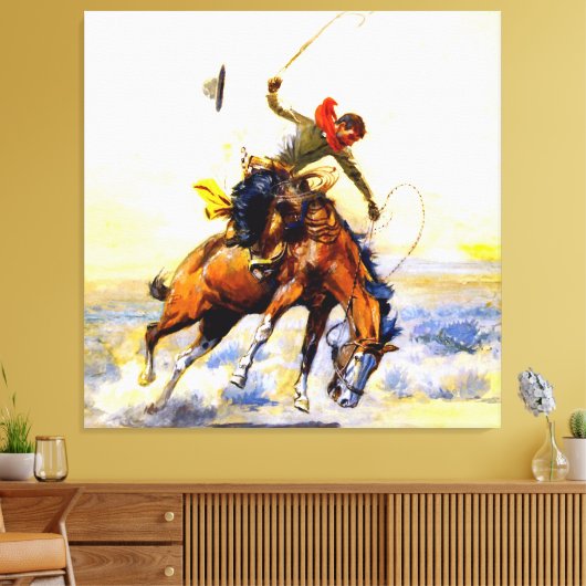 "The Bucker" Westerne kunst van Charles M Russell Canvas Afdruk (Insitu (Woonkamer))