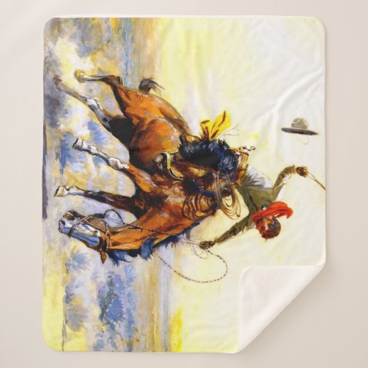 "The Bucker" Westerne kunst van Charles M Russell Sherpa Deken (Voorkant)