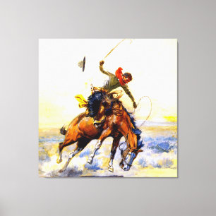 “The Bucker” Westerse kunst van Charles M Russell Canvas Afdruk
