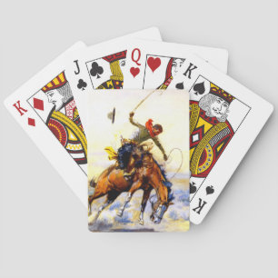 “The Bucker” Westerse kunst van Charles M Russell Pokerkaarten