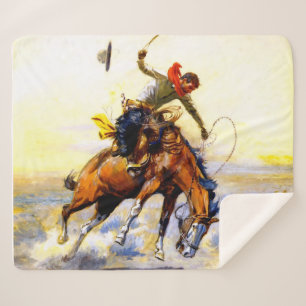 “The Bucker” Westerse kunst van Charles M Russell Sherpa Deken
