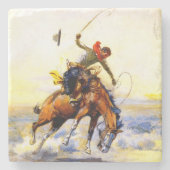 “The Bucker” Westerse kunst van Charles M Russell Stenen Onderzetter (Voorkant)