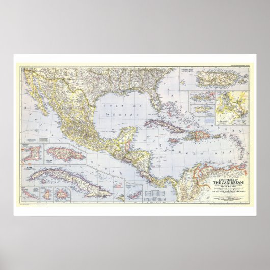 " The Caribbean: 1947 and countries MAP ... Poster (Voorkant)