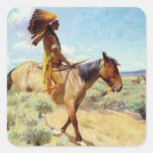 “The Chief” Westerse kunst van W Herbert Dunton Vierkante Sticker