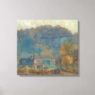 The Cliff at Morning, Ozarks (olie op canvas) Canvas Afdruk