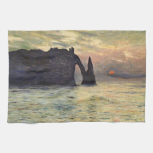The Cliff Etretat, Sunset by Claude Monet Theedoek