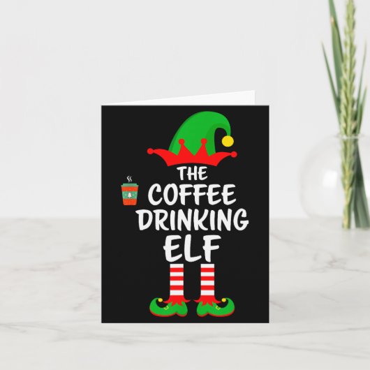 The Coffee Drinking Elf Matching Family Christmas Kaart (Voorkant)