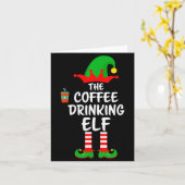 The Coffee Drinking Elf Matching Family Christmas Kaart (Gele Bloem)