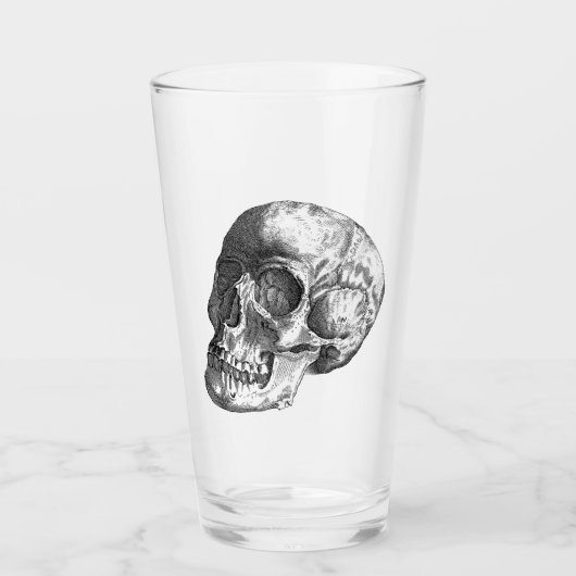 "The Cranium" Gewoon Spooky B&W Pint Glass Glas (Voorkant)
