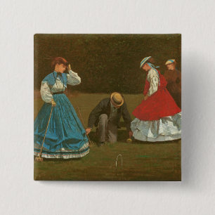 The croquet game, 1866 (olie op canvas) vierkante button 5,1 cm