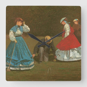 The croquet game, 1866 (olie op canvas) vierkante klok