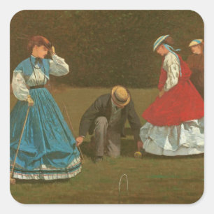 The croquet game, 1866 (olie op canvas) vierkante sticker
