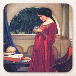 The Crystal Ball, John William Waterhouse Vierkante Kartonnen Onderzetter