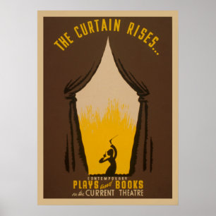 The Curtain Rises Theater 1942 WPA Poster vintage