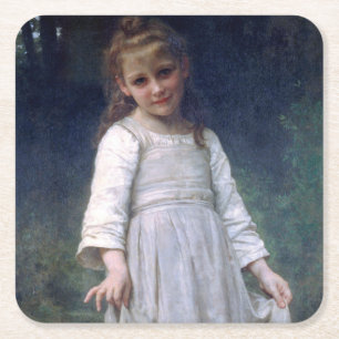 The Curtsey, Bouguereau Vierkante Kartonnen Onderzetter
