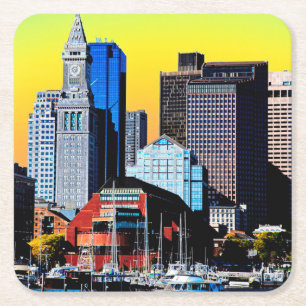 The Custom House Boston USA Poster Card Magnet Vierkante Kartonnen Onderzetter