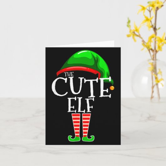 The Cute Elf Group Matching Family Christmas Kaart (Gele Bloem)