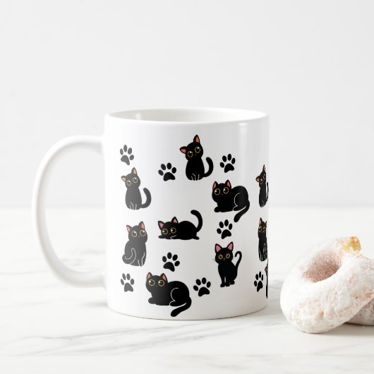 The Cutest Black Cat Mug Gift for Cat Lovers (Avec donut)