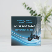 The Date annonce de mariage de motard de route bleu Save th (Debout devant)