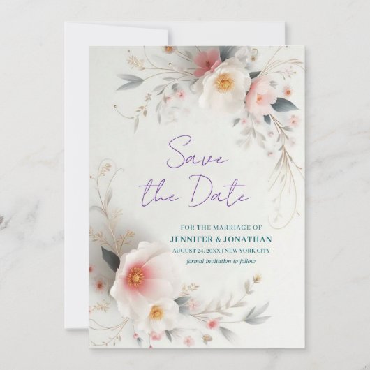 The Date Fleurs de typographie à l'aquarelle Écriture Save (Devant)
