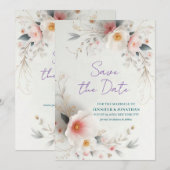 The Date Fleurs de typographie à l'aquarelle Écriture Save (Devant / Derrière)