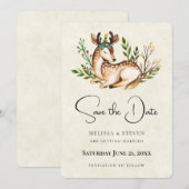 The Date Joli Cerf Aquarellé Posé En Bas Boho Rustique Save (Devant / Derrière)
