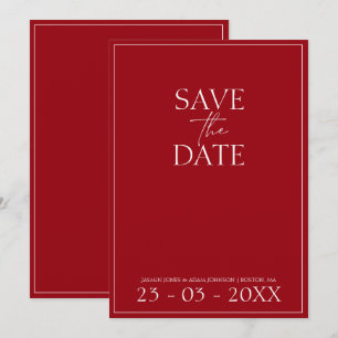 The Date Mariage minimaliste rouge cramoisi écriture Save T