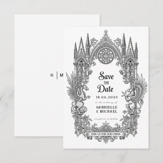 The Date Medieval Gothic Dragon Griffin Black Etching Save (Devant / Derrière)