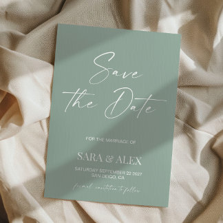 The Date Modern script sage green typography wedding save 