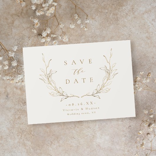 The Date Or simple élégance botanique feuille mariage Save