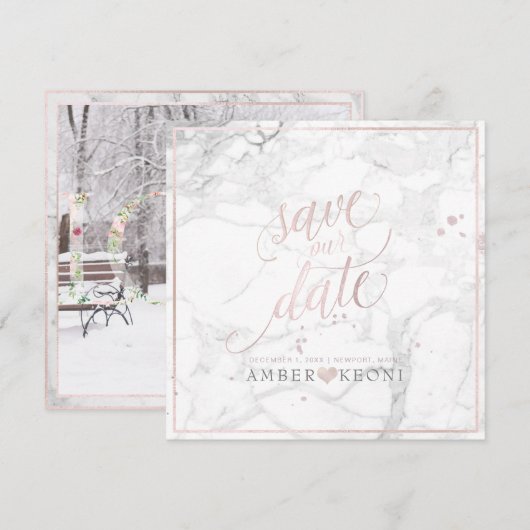 The Date PixDezines SAVE DATE|BLUSH PINK FUN SCRIPT+MARBLE (Devant / Derrière)