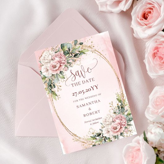 The Date Romantique Aquarelle Rose Clair Eucalyptus Save Th