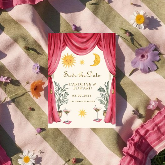 The Date Whimsical handpainted Celestial Folk Wedding  Save