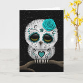 The Day of the Dead Sugar Skull Owl Stars Kaart (Gele Bloem)