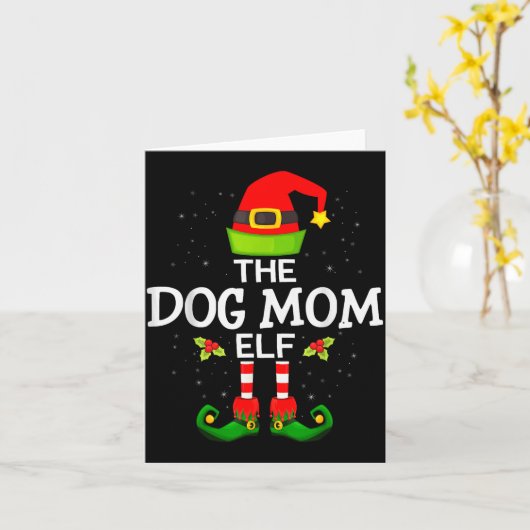 The Dog Mom Elf Christmas Family Matching Pajama M Kaart (Gele Bloem)
