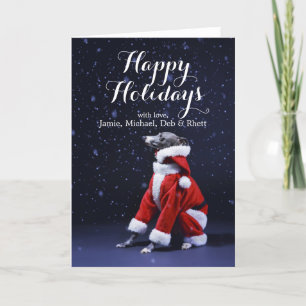 The dog sits putting on Father Christmas Feestdagen Kaart